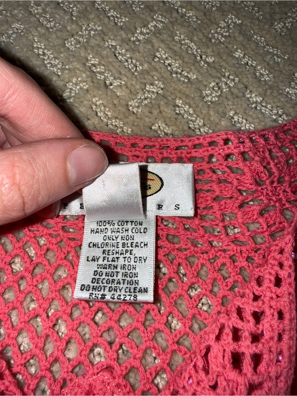 Pink Crochet Drawstring Button-Up Sweater - Picture 4 of 4